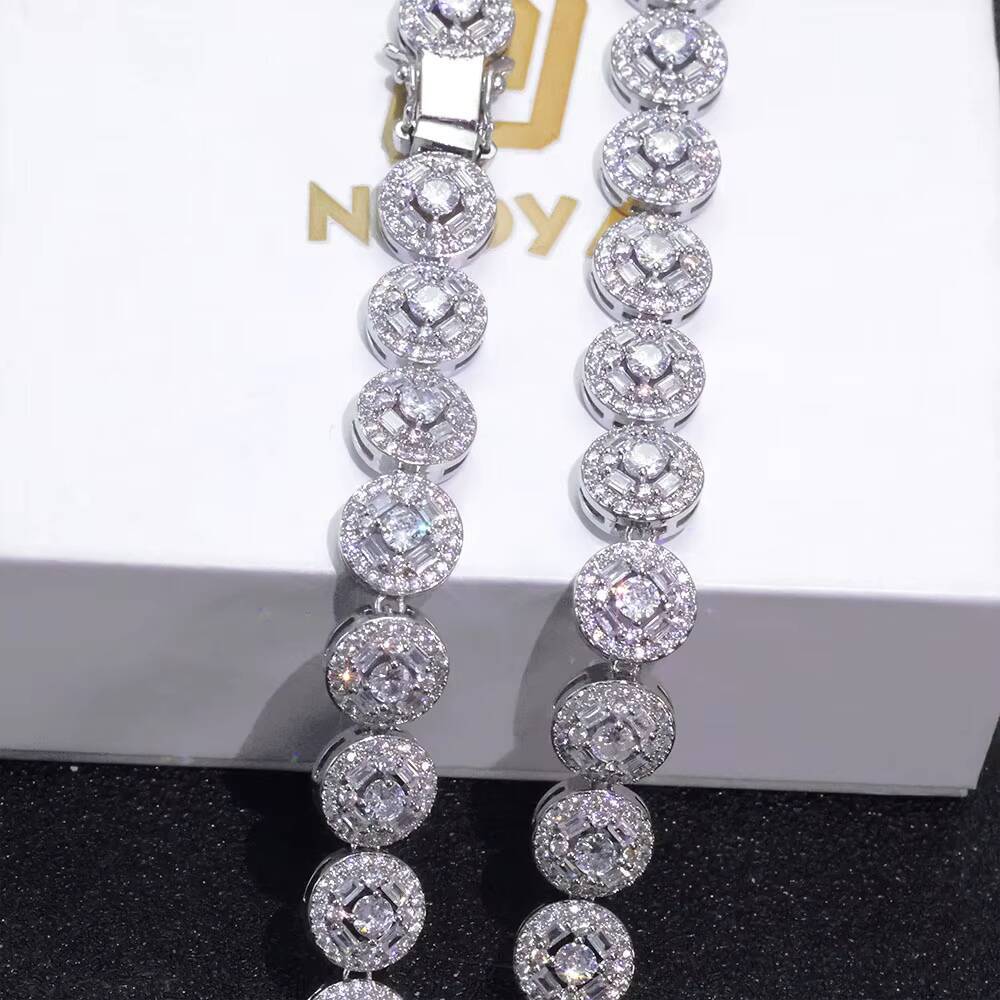 NUOYA VVS Moissanite Cluster Tennis Chain Mixed Inlay Baguette Diamond 925 Silver Tennis Chain Bracelet Hip Hop Custom Jewelry
