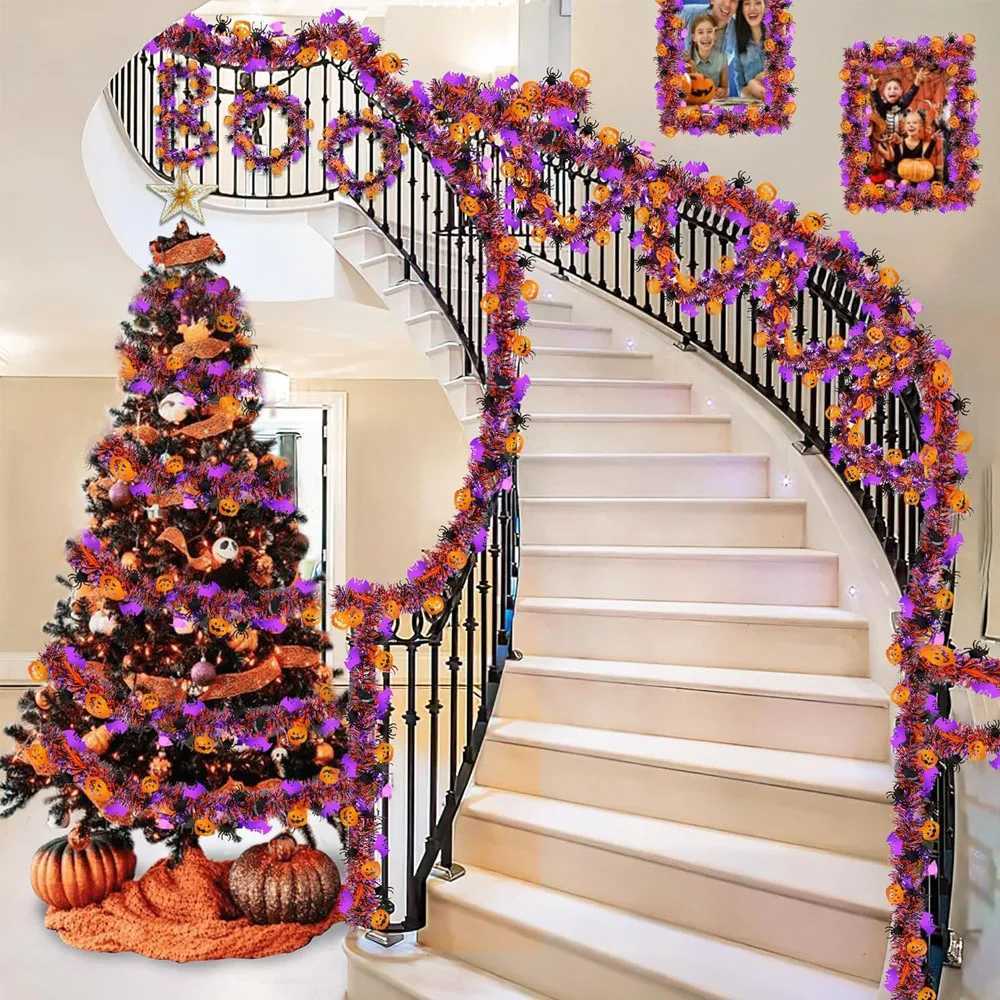 2m Halloween Wreath Pendant Bat Pumpkin Glitter Plastic Halloween Door Hanging for Home Garden Decoration Halloween Decoration C250919