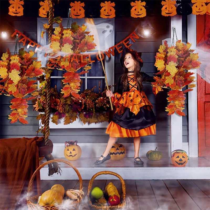 1Pcs Artificial Maple Leaf Garland 75cm Fake Plant Leaves for Home Decor Garden Halloween Thanksgiving Decoration Accessories C250919