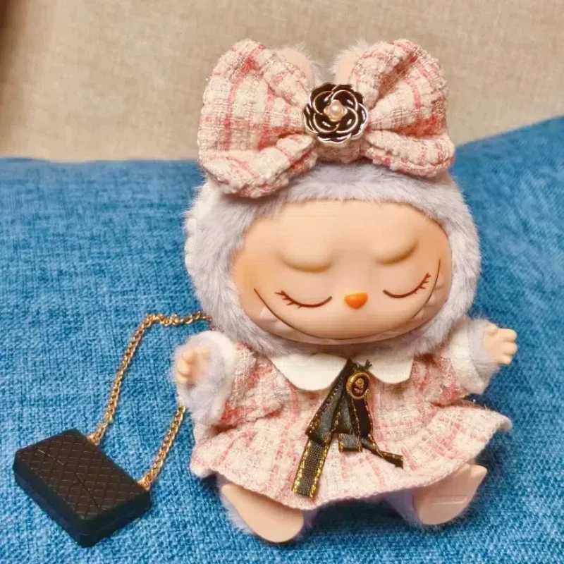 Mini Doll Clothing Accessories 17cm Cute Labubu Black and White Checkered Dress Set Fashion Clothing Girl Gift No Doll in Stock C250919