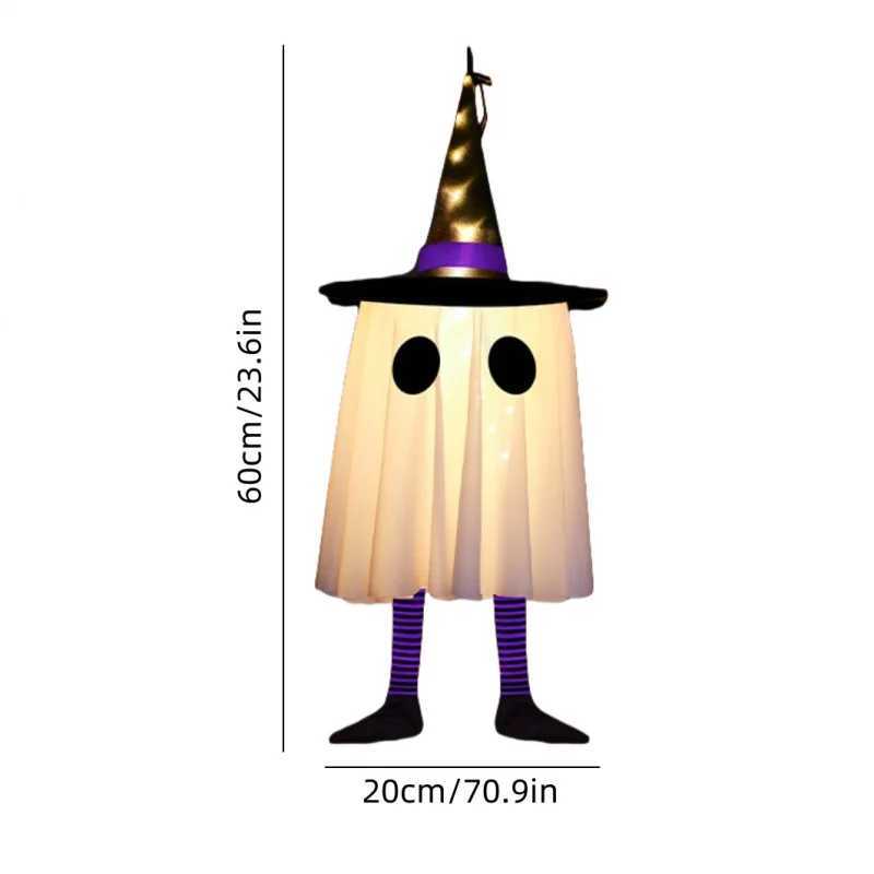 Halloween Hanging Ghost Decorations Outdoor Halloween Witches Hat Lights Glowing Ghosts for Garden Trees Yard Halloween Decor C250919
