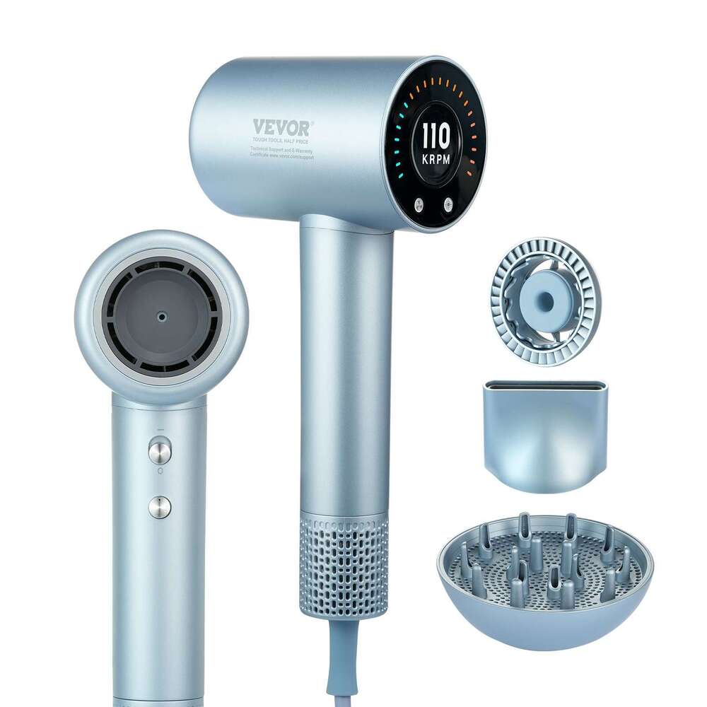 VEVOR High-Speed Dryer 105,000RPM Brushless Motor, 200 Million Negative Ions Hair Blow Dryer, 4 Temps 3 Speeds, LCD Display Thermo-Control Hairdryer w
