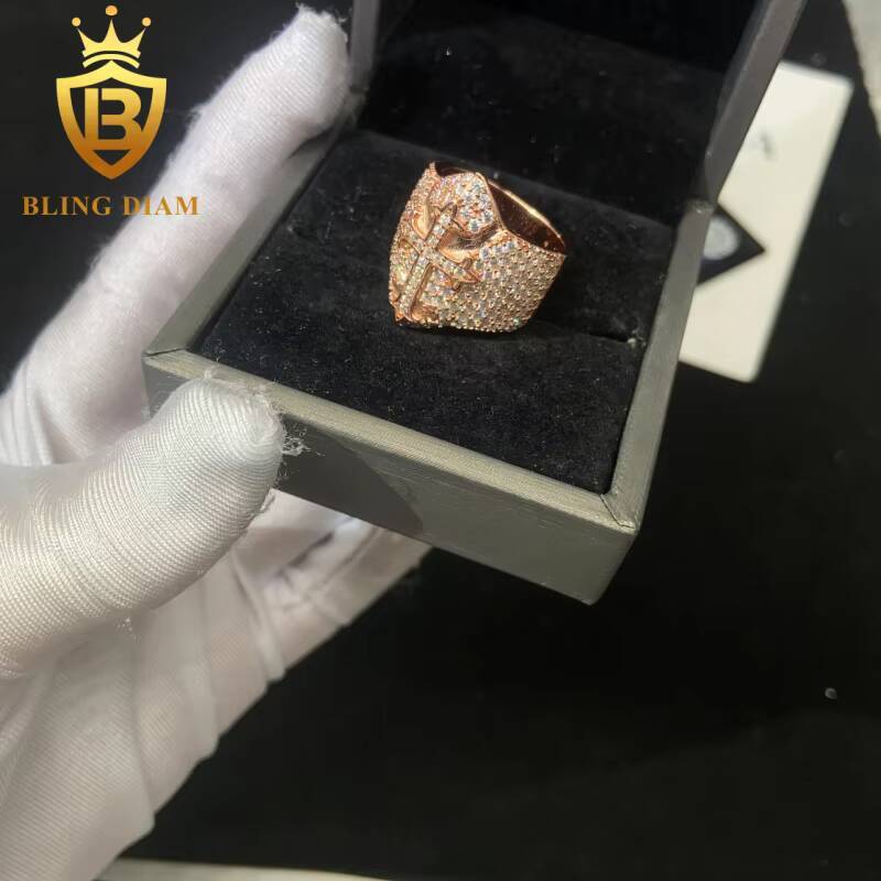 925 Sterling Silver Moissanite Ring Iced Out Moissanite HipHop Style Cross Jewelry Ring Pass Diamond Test in Stock with GRA