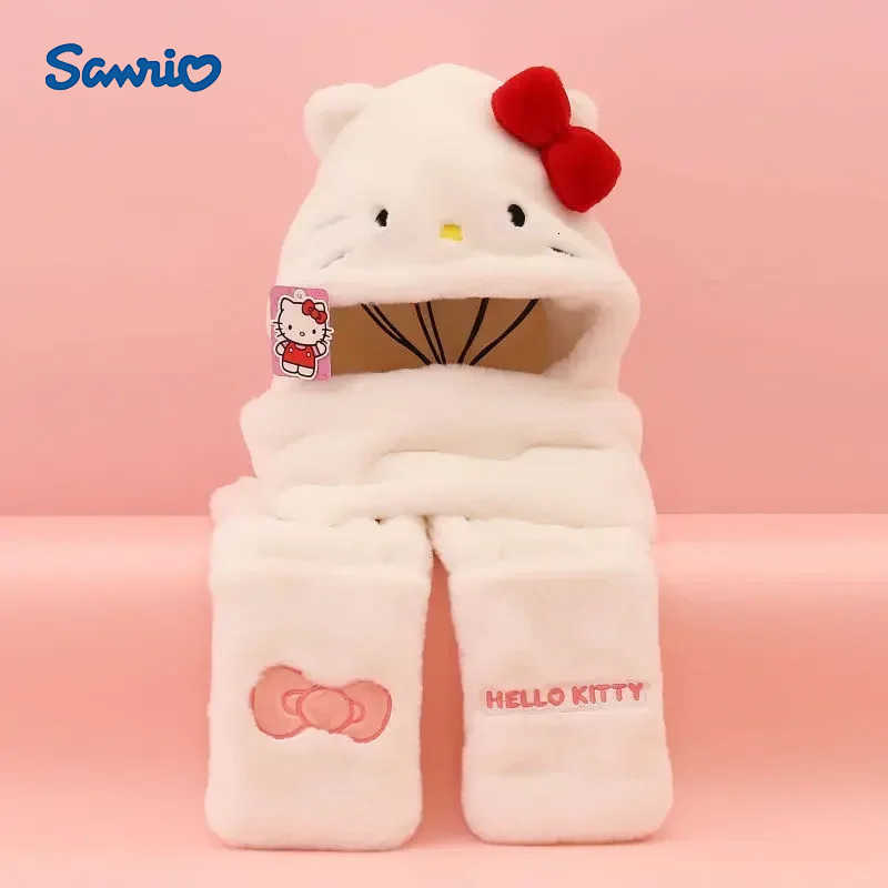 Sanrio Hello Kitty Cinnamoroll Kuromi My melody Pochacco new kawaii winter plush warm threeinone scarf hat gloves cute girls fashion L250919
