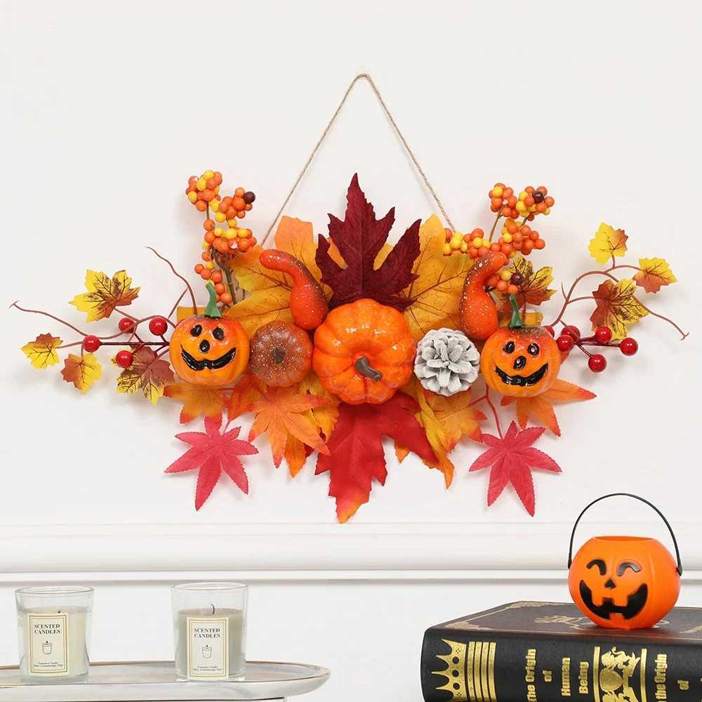 Maple Leaf Pumpkin Decorative Pendant Decoration Harvest Halloween Festival Wall Hanging Props Autumn Fall Decor C250919
