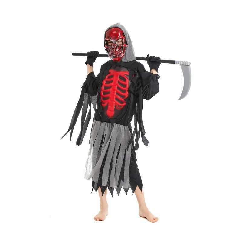 Halloween party children cosplay Horror Demon Costume Vampire Devil Hooded Clothes With Scythe Mask stage performance costume L250918