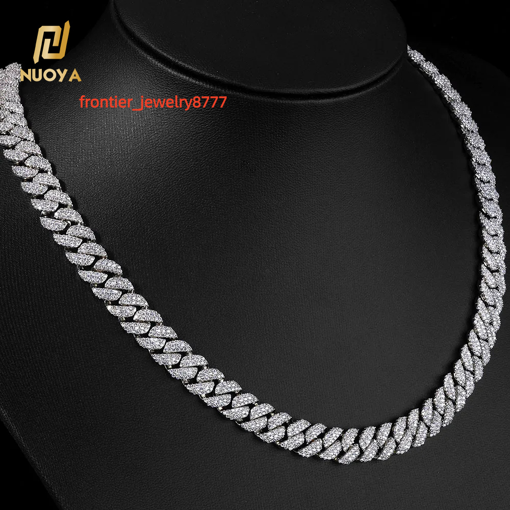 NUOYA Luxury 3 Rows Cuban Chain 10mm Width Flip Clasp Design Full Iced Out Moissanite Hip Hop Fine Jewelry