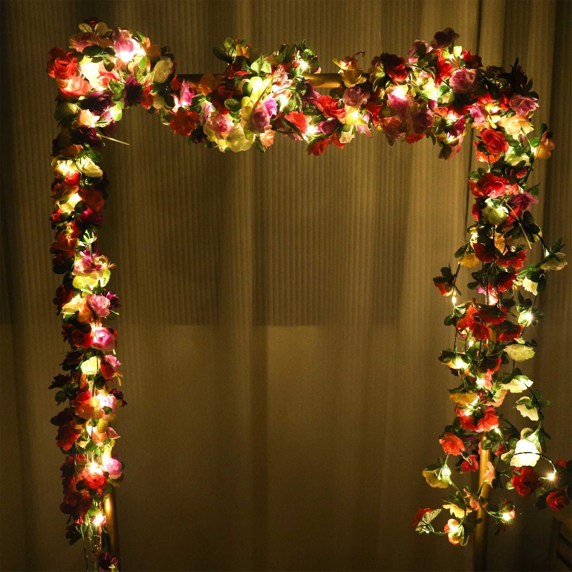 Rose String Lights Artificial Flowers Ivy Leaves LED Fairy Lights Wedding Garland Home Decoration Arch Hanging Wall Garden Decor C250919