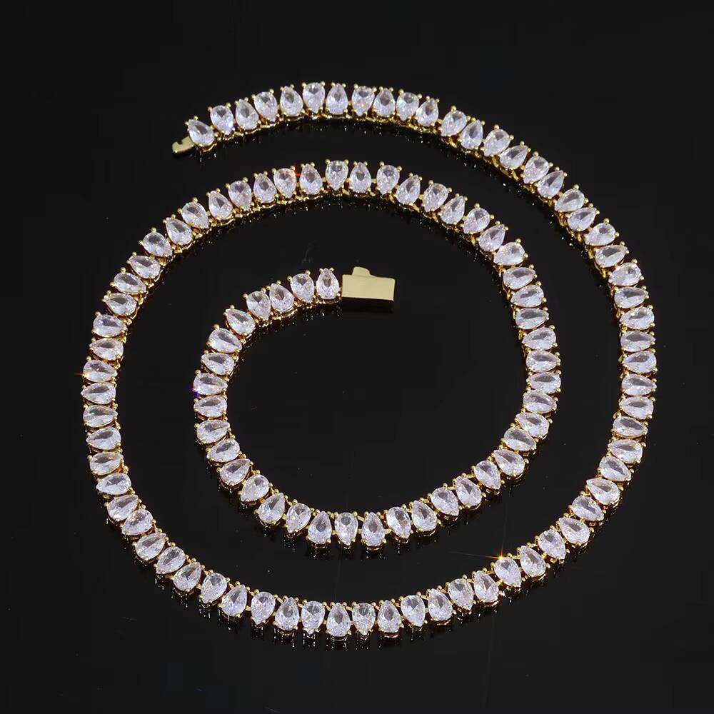 NUOYA New Style Silver Plated Diamond Tennis Chain Teardrop Shaped Moissanite Tennis Chain for Women Fashion Jewelry Gift