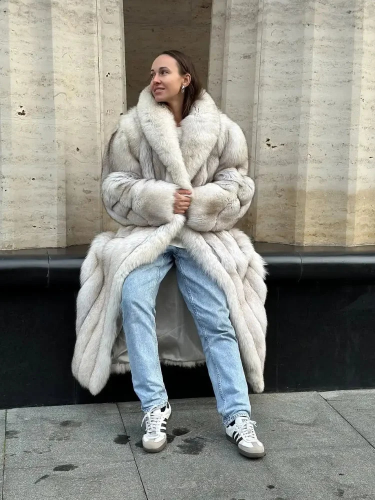 Winter Warm Faux Fur Jackets For Women Loose Long Coats With Lapel Collar Chic Vneck 2025 High Street Fashion Daily Outerwears 250918