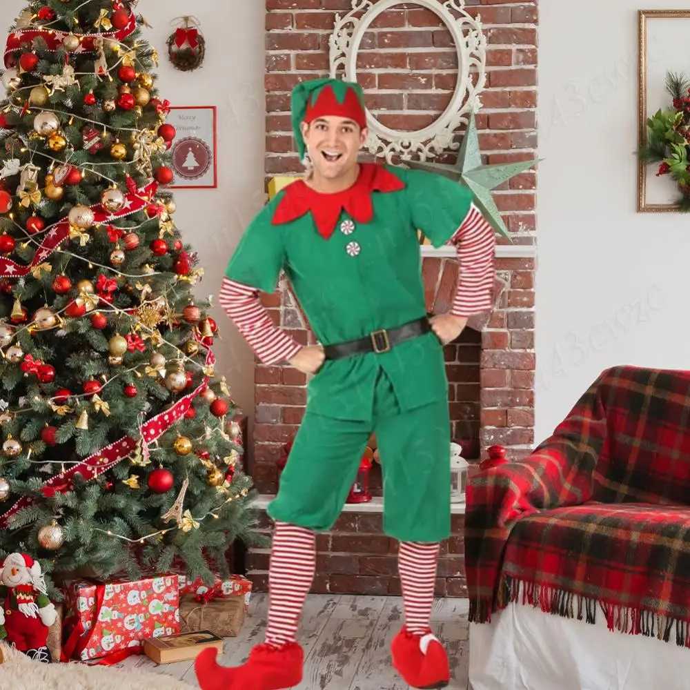 Christmas Santa Claus Costume Elf Cosplay Costume Christmas Party Dressing Up Outfits Green Elf Costumes Christmas Clothing L250918