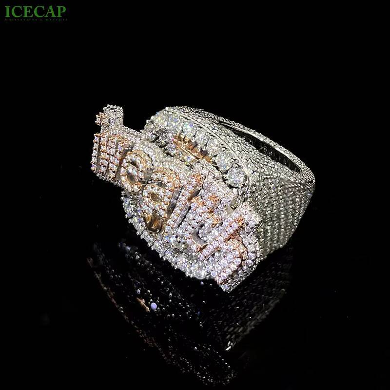 High Quality Design Fashion 925 Sterling Silver Ice Out Ring Rose Gold Plated Luxury Jewelry Diamond Moissanite Ring