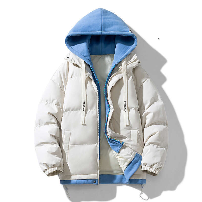 Winter New Men's Thickened Loose Trendy Fake Two-Piece Hooded Coat Cotton Padded Jacket