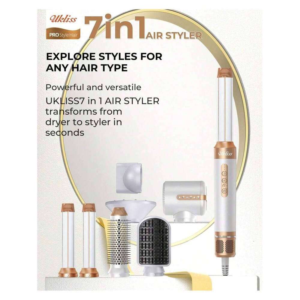 UKLISS Air Style 7-In-1 Upgraded Version 110,000 RPM Styling Brush Quick Dry For Wet Hair, Round Straightening Brush, Automatic Curling Iron, Hair Dry