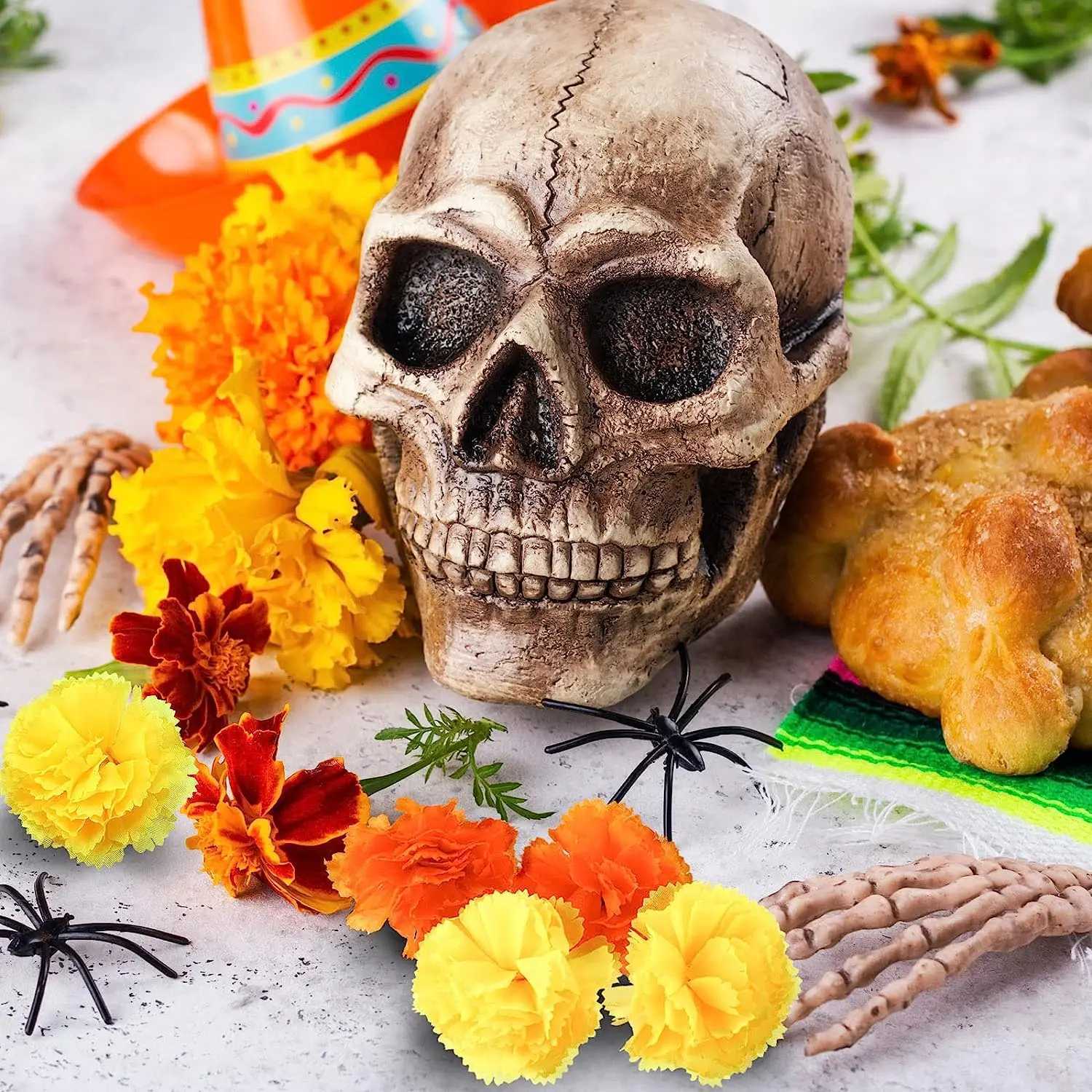 Yannew 100pcs Artificial Marigold Flowers Head Yellow Bulk Day of Dead Decoration for DIY Wreath Halloween Diwali Indian Decor C250919