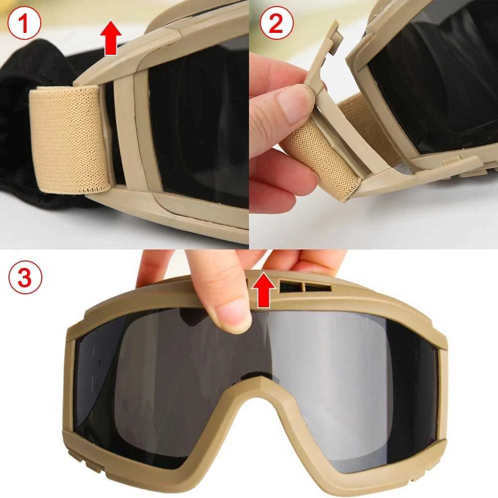 3 Lens Tactical Goggles Set Windproof Dustproof Shooting Motocross Motorcycle Mountaineering Glasses Cs Military Safe Protection J250919