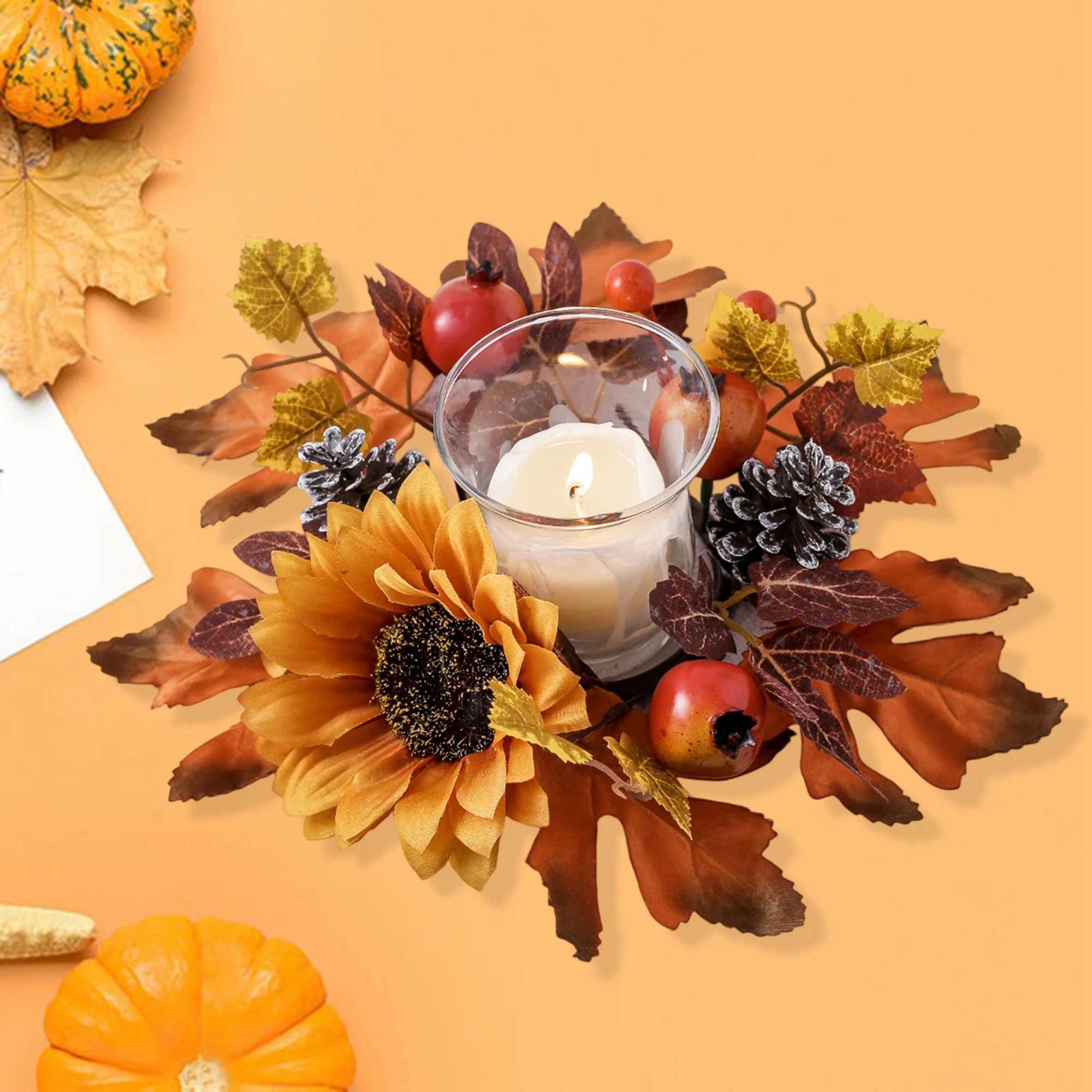 Harvest Pumpkin Spice Scented Candle Centerpiece Autumn Maple Leaf Garland Thanksgiving Table Decoration C250919