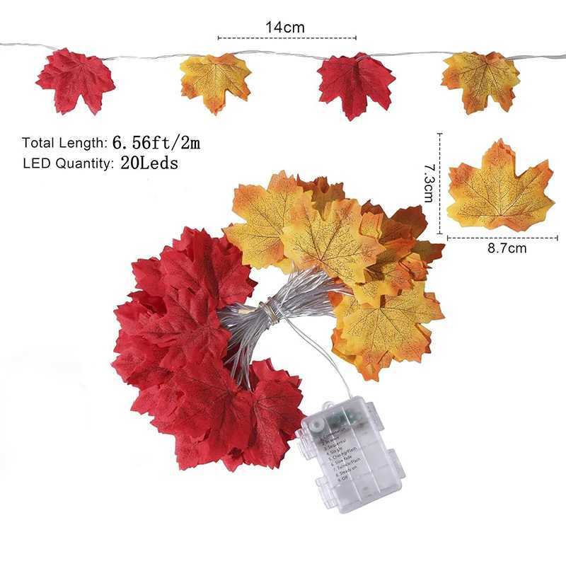 100Pcs Random Color Autumn Artificial Maple Leaf 2M 20LED Light String Garland Thanksgiving for Family Harvest Halloween Decor C250919