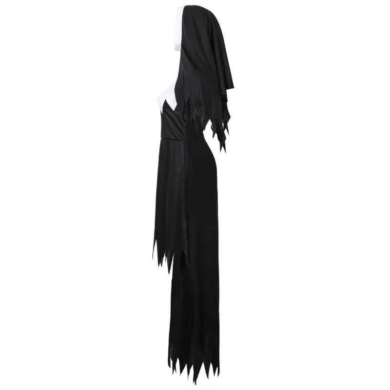 Demon Nun Sister Costume Halloween Womens Black Scary Evil Cross Terror Vampire Zombie Nun Cosplay Costume Fancy Dress L250918