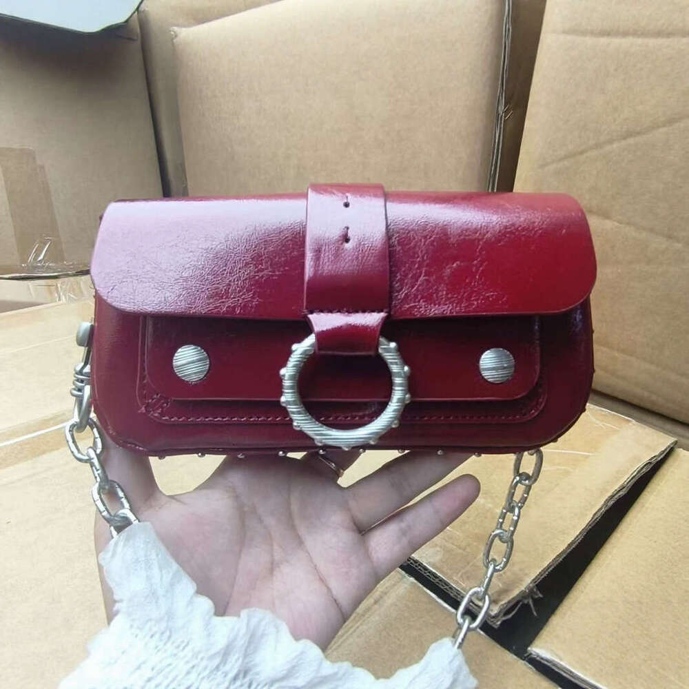 Patent Leather Classic Rivet Circle Trendy Fashion Simple Versatile Chain Shoulder Crossbody Small Square Bag B5