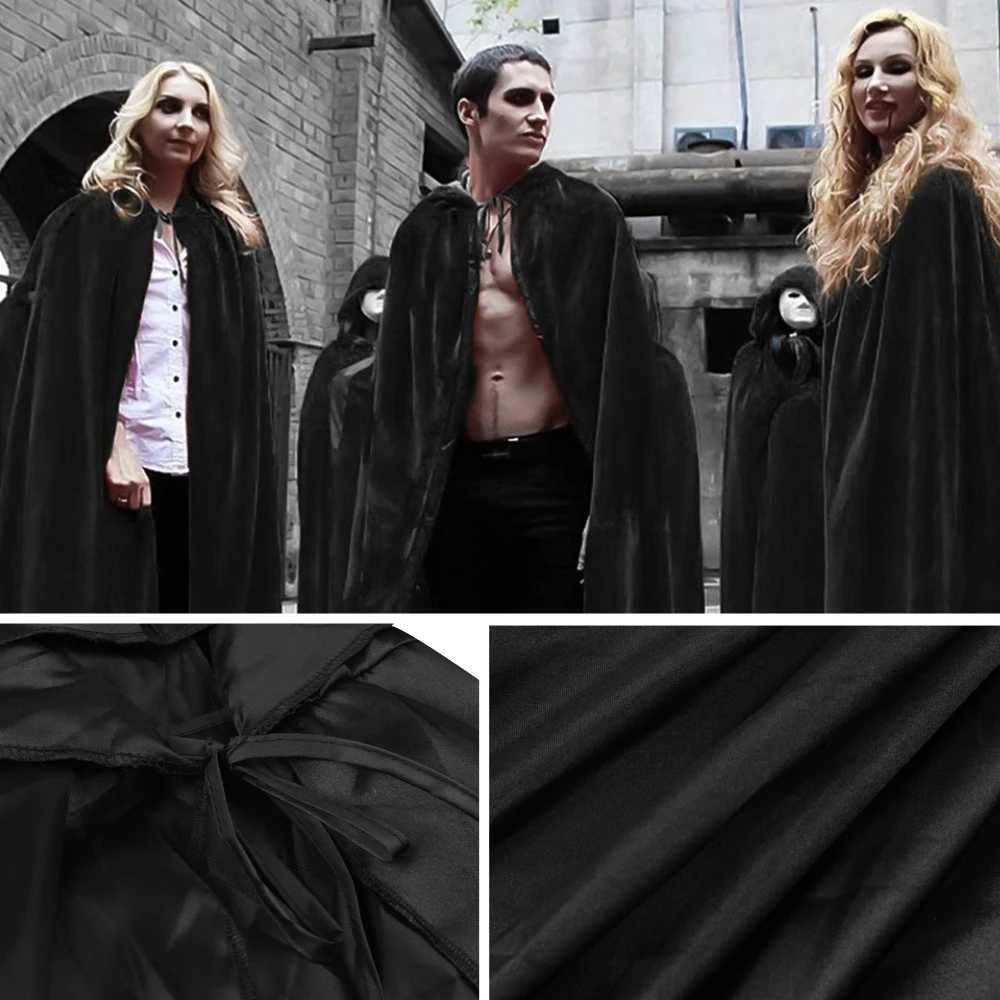 Halloween Cloak Soft Unisex Hooded Black Robe Witch Long Cape Cosplay Costume Prop Party Performance Supplies Holiday Decoration L250918VNKQ