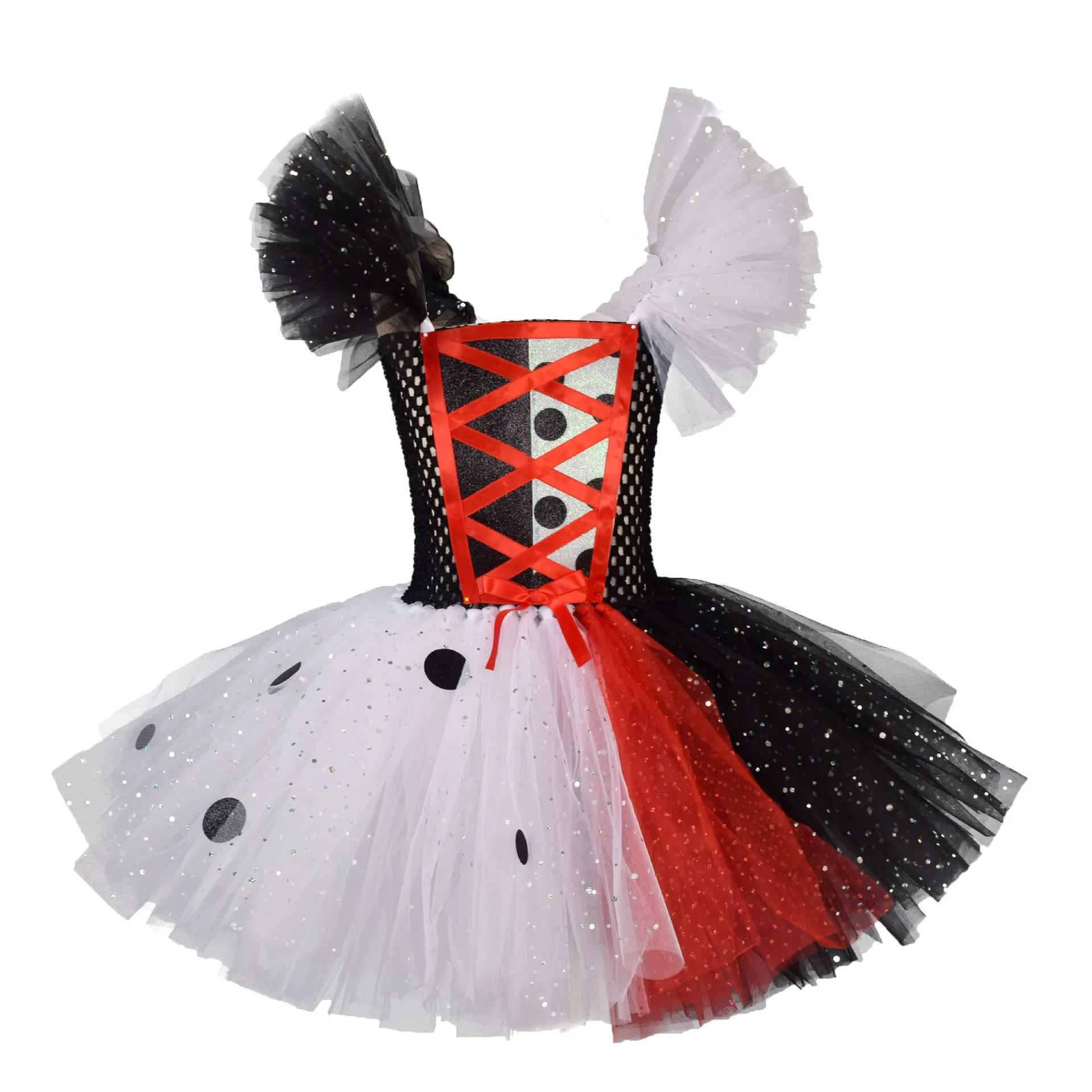 2025 Classic Girl Cosplay Clown Pure White Black Princess Puffed Skirt Halloween Easter Festival Party Dress Accessories Set L250918