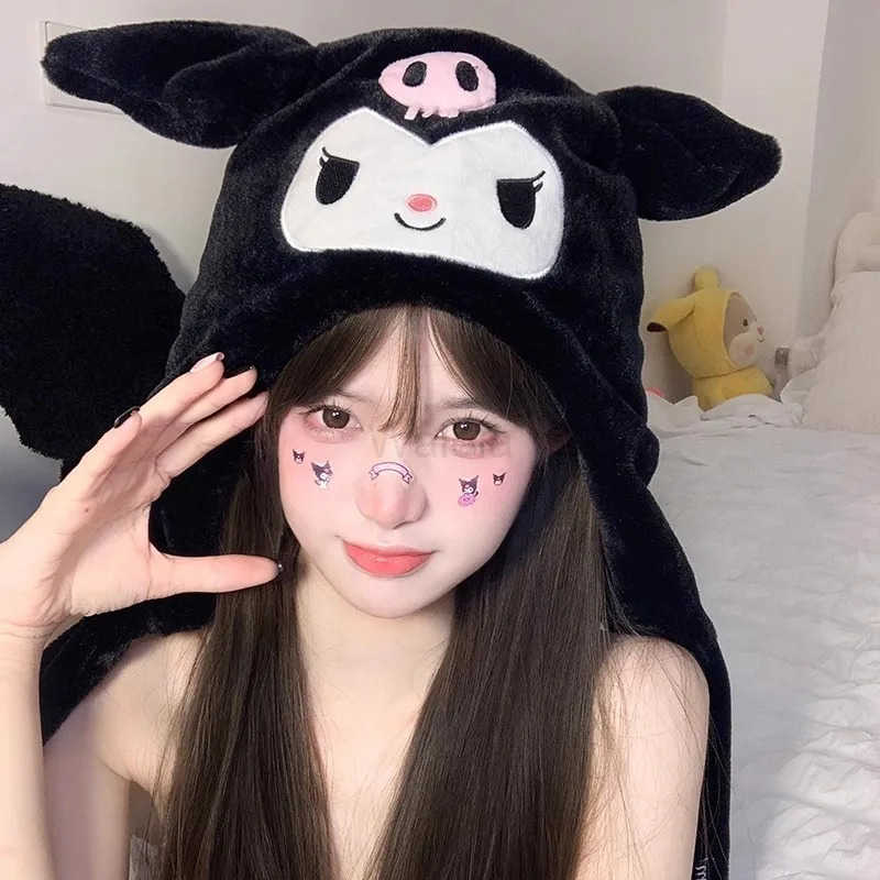 Sanrio Kawaii Sanrios Jumping Up Cap Cartoon Cinnamoroll Melody Ear Moving Hat Anime Kuromi Soft Plush Hat Winter Warm Toys Girls Gifts L250919