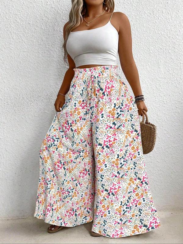 Plus Size New Fashion Casual Trousers Waist Wide Leg All-over Printed Pants for Teenagers Long Draping Trousers Slimming Effect