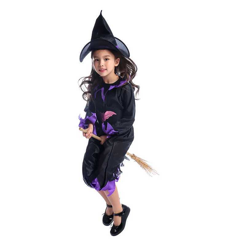 Girls Classic Wicked Bat Witch Cosplay Fancy Dress Kids Halloween Theme Party Costume L250918
