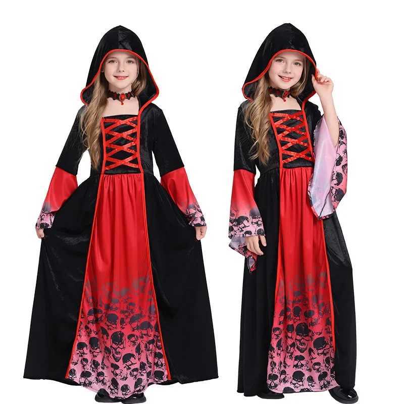 Halloween Vampires Cosplay Costume Girls Dress Red Holiday Party Long Dress Queen Role Costume Ball Stage Performance Clothes L250918
