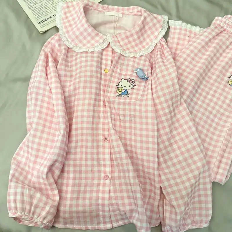 Sanrio Girl Long Sleeve 2Pcs Hello Kitty Cute Pajamas Spring and Autumn Korean Version Cartoon Home Clothing Can Be Worn Outside L250919