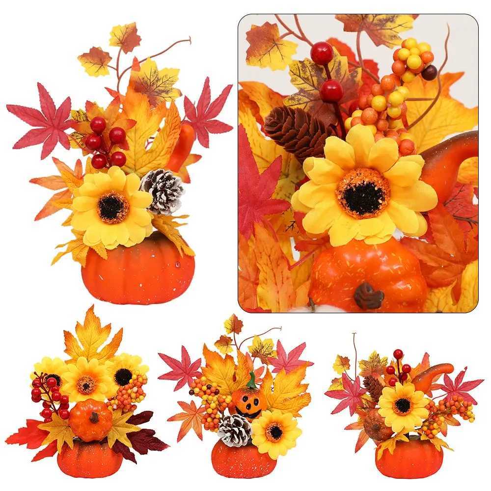Arrangement Artificial Fall Home Decor Thanksgiving Party Maple Leaf Pumpkin Autumn Harvest Halloween Decorations C250919