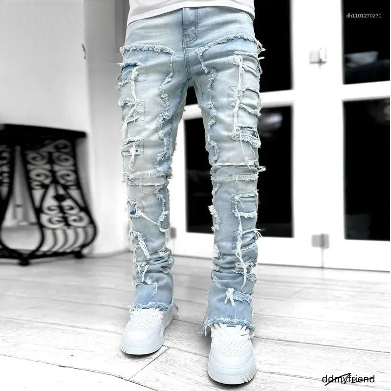 Men's Jeans Kakan - Elastic Patch Y2k Clothes Street Fashion Straight Leg Pants Long Man Brand ddmyfriend