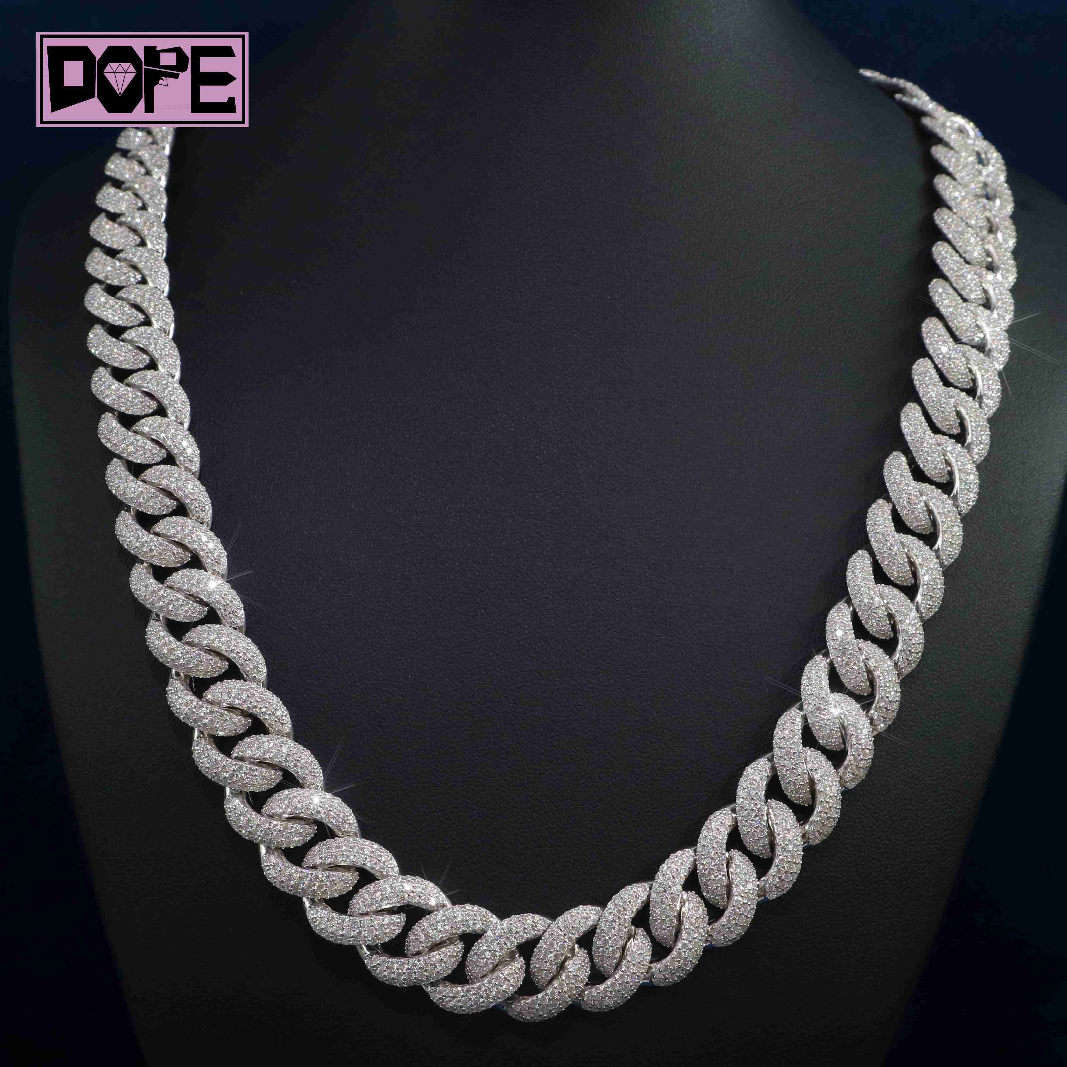 Hot Selling Stock 12mm 925 Sterling Silver Cuban Link Chain HipHop Iced Out Vvs Moissanite Cuban Chain