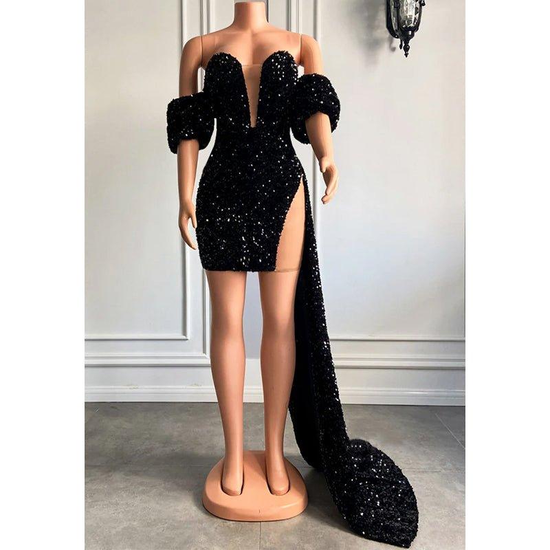 Black Prom Evening Sheath Lace Glitter Mini Short Party Graduation Homecoming Birthday Holiday Club Gowns Dress