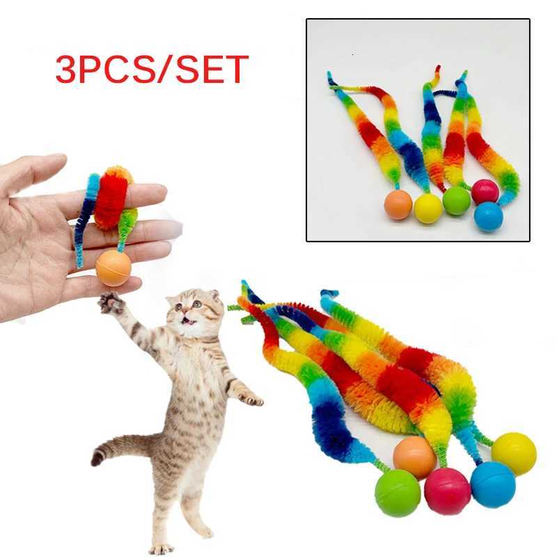 Kitten Interactive Toys Tickle Cat Colorful Bouncing Ball Pet Cat Supplies Teasing Indoor Cat Ball Toy With Tail 3pcs X250918