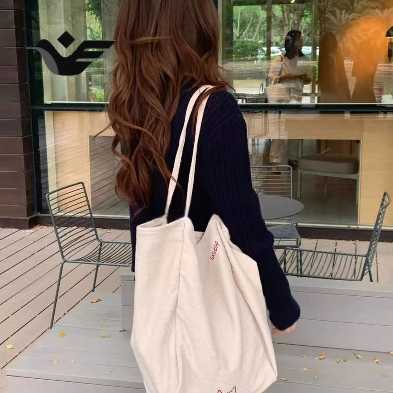 Feiyan Free Shipping New Designer Bag Striped Canvas Bag Niche Embroidery Large Capacity Lazy Style Tote Bag Casual Shopping Cloth Bag