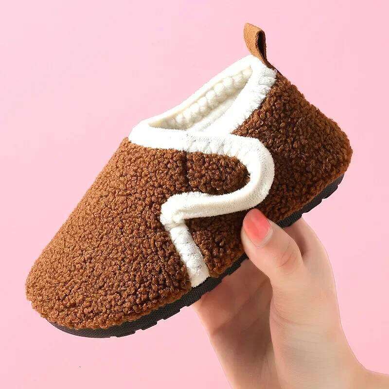 Pantuflas Child Slippers Solid Warm Kid Winter Home Boy Girl Plush Floor Indoor Soft Sole Anti-slip Cotton Shoe