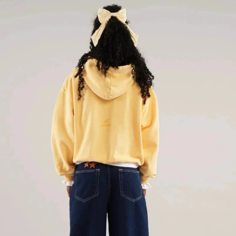 Patch ns Streetwear Hoodie Women Hooded Loose Yellow Sweatshirt Letter Print Casual Pullover Men Fashion Long Sleeve Hoodie 250918