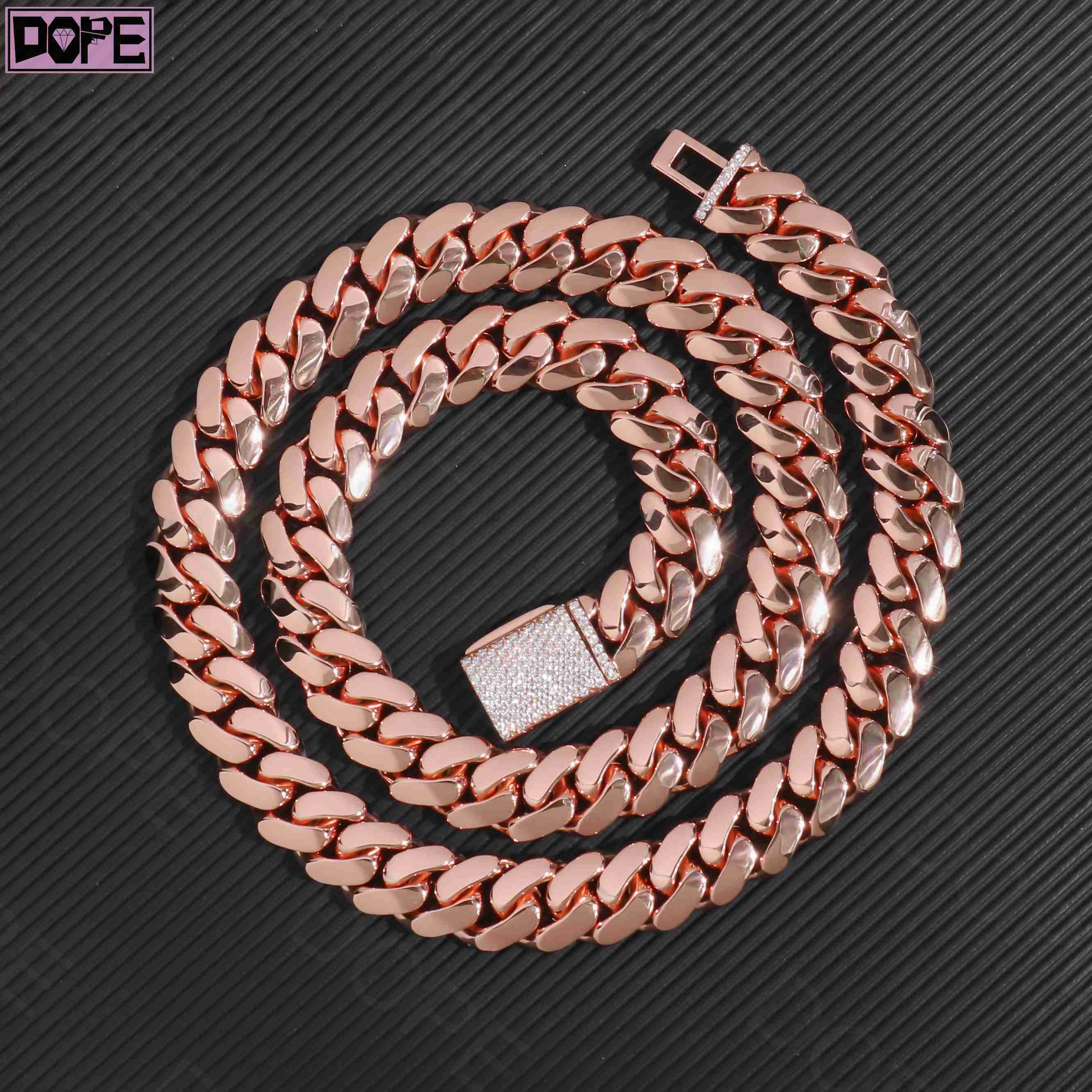 12mm Cuban Link Chain 925 Silver Hip Hop Rose Gold Plated Customized Trend Iced Out Moissanite Clasp Miami Cuban Chain