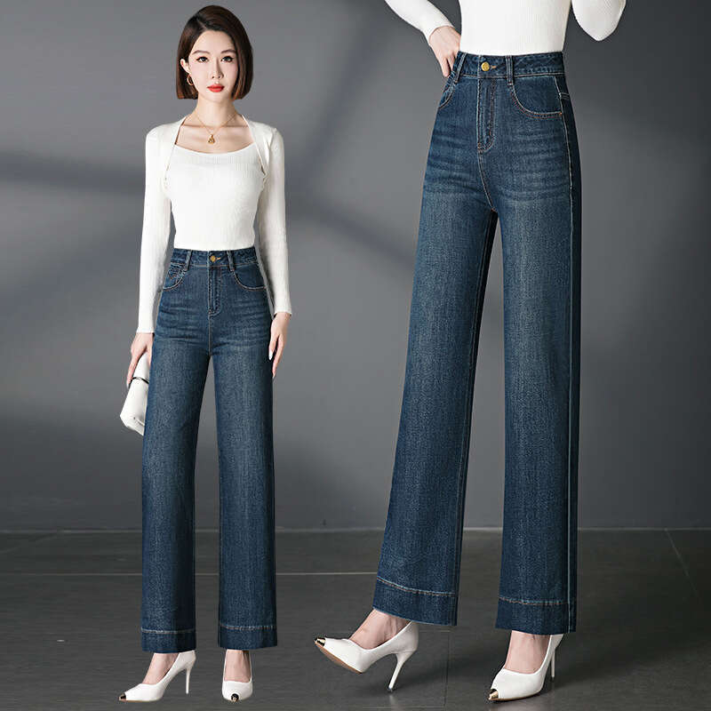 wide leg denim women Autumn New Fashion Versatile Women's Plus Size Mom Middle-aged Wide-leg Slim-fit Long Pants 2093