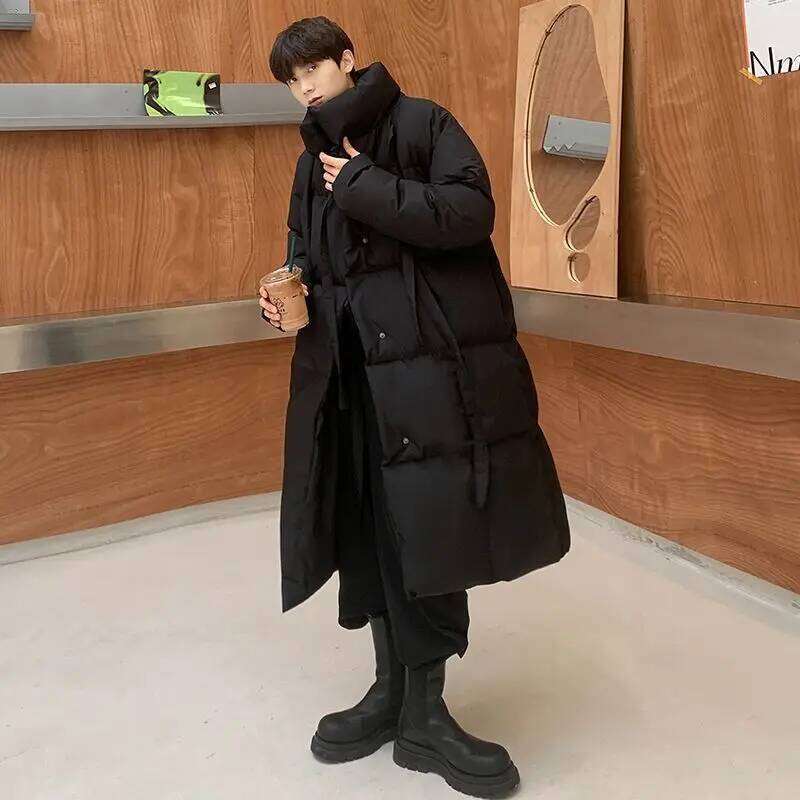 2025 New Men Jackets Fashion Down Jacket Korean Style Hooded Coats Male Winter Long Stand Collar Overcoats A481