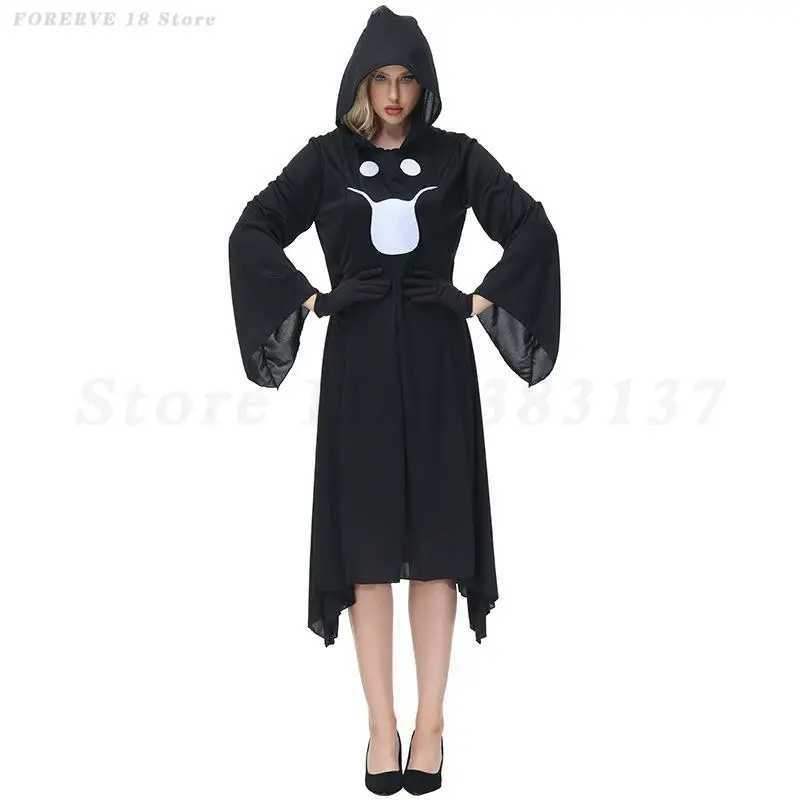 Woman Gothic Black Ghost Cosplay Costume Halloween Witch Sorceress Role Play Stage Performance Clothing Hooded Fancy Dress L250918