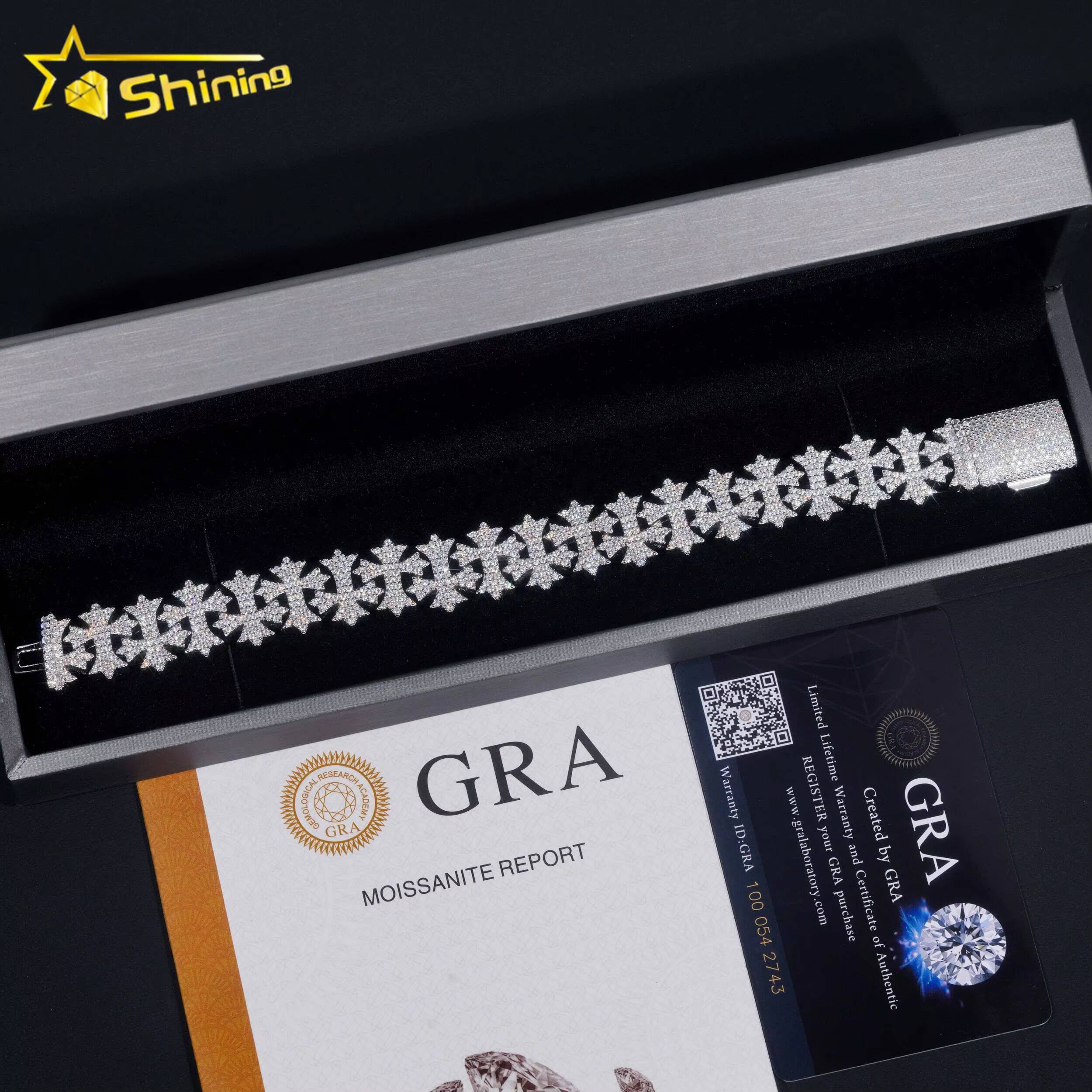 Luxury Big Cross Moissanite Cuban Link Chain Sterling Silver 925 Moissanite Cross Mens Bracelets Iced Out Hip Hop Jewelry