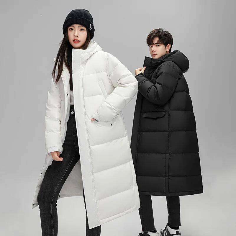 Couples Down Jacket Women's Winter Solid Color Can Be Two Open Long Over Knee Thick Men's Hooded Casual Daily Coat