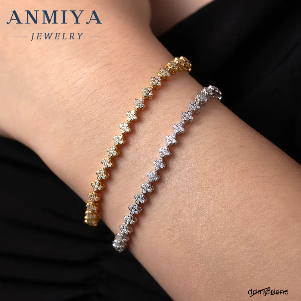 Sier Fashion Charm Inlaid Four Leaf Zirconia Tennis Chain Clover Waterproof Bracelet For Women ddmyfriend