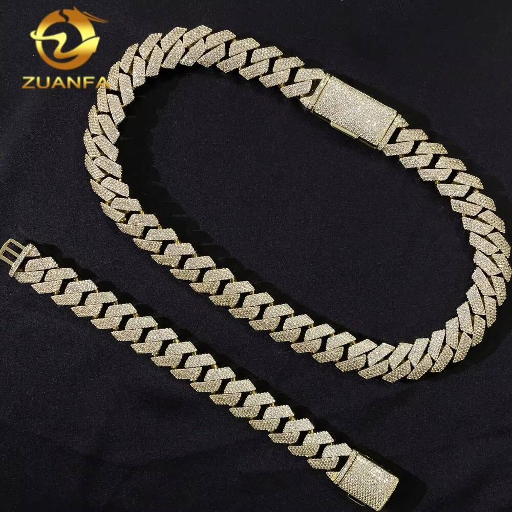Cheapest Price Hip Hop Jewelry 18MM 4 Rows Prong Set Cuban Link Chain Necklace Iced Out Moissanite Diamond Cuban Link Chain