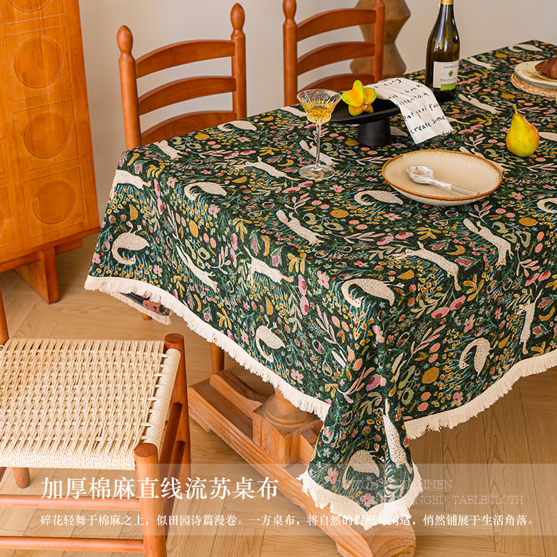 Tablecloth pastoral style floral tablecloth small fresh cotton and linen cloth rectangular tablecloth cover cloth thickened QRAB01