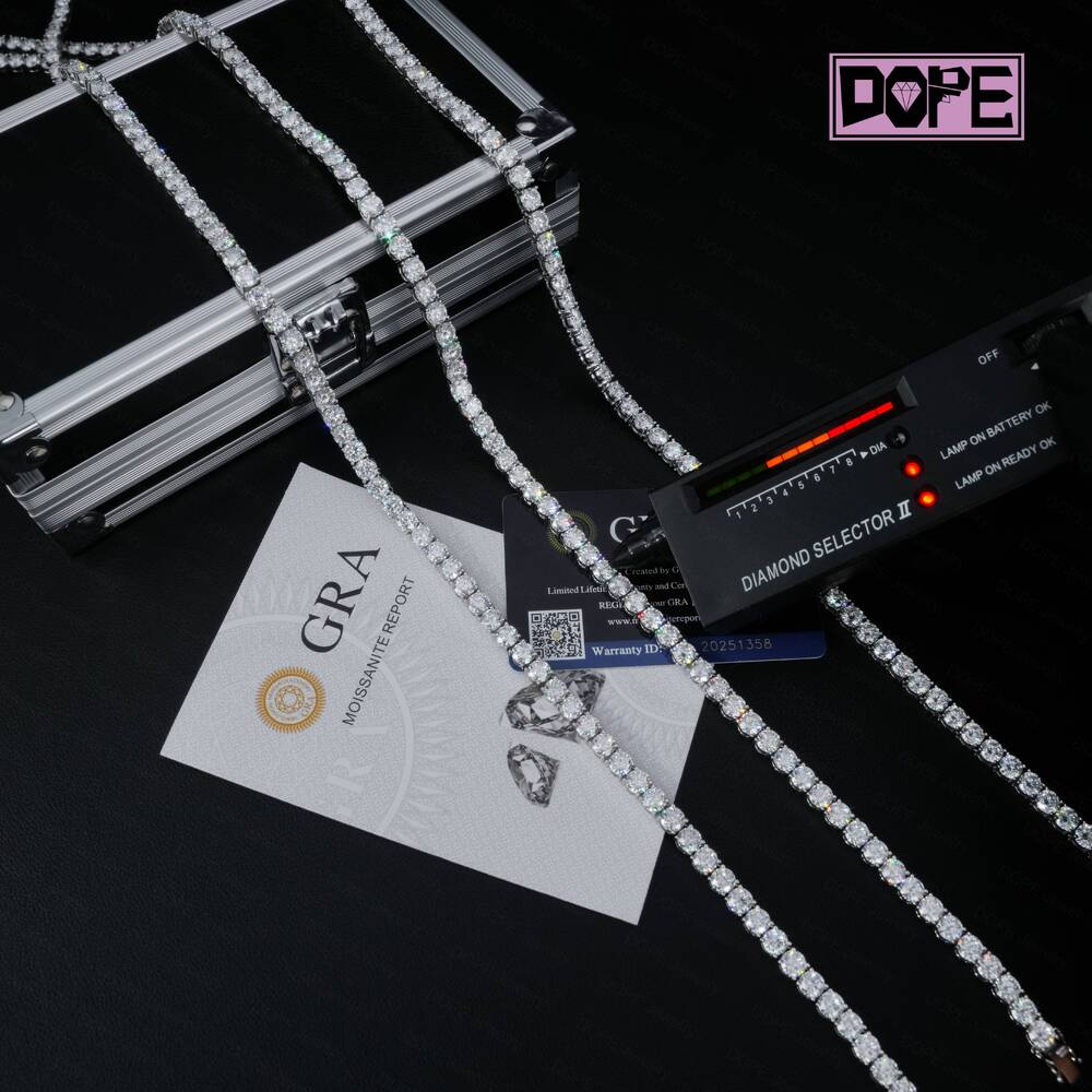 2mm 3mm 4mm Luxury Tennis Chain Rhodium Plated 925 Silver VVS Iced Out Tennis Necklace Moissanite Tennis Chain
