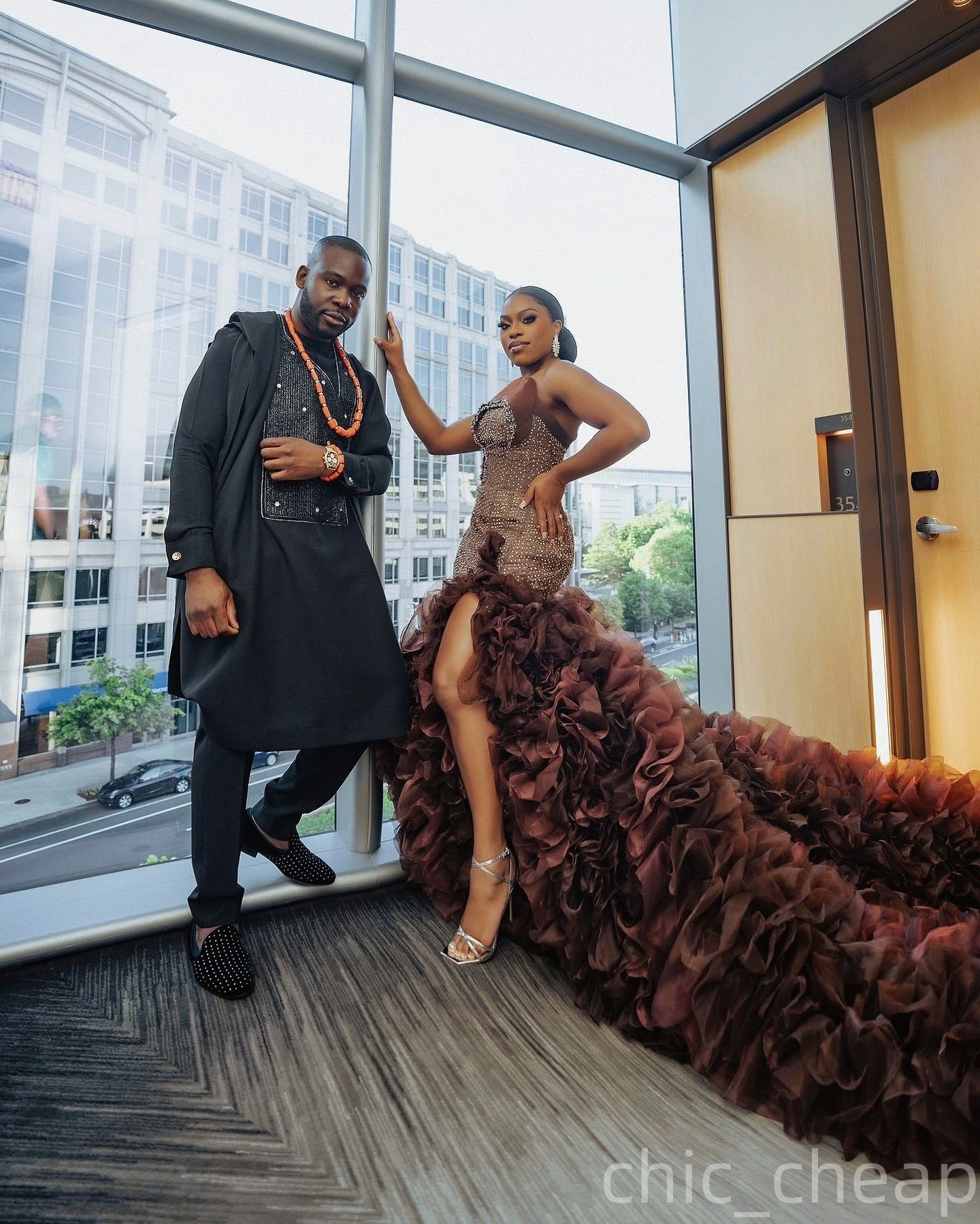 Mermaid Brown Prom Dresses 2025 Organza Tiers Crystals Beaded Evening Formal Party Second Birthday Engagement Gowns Plus Size Dress For Special Occasi